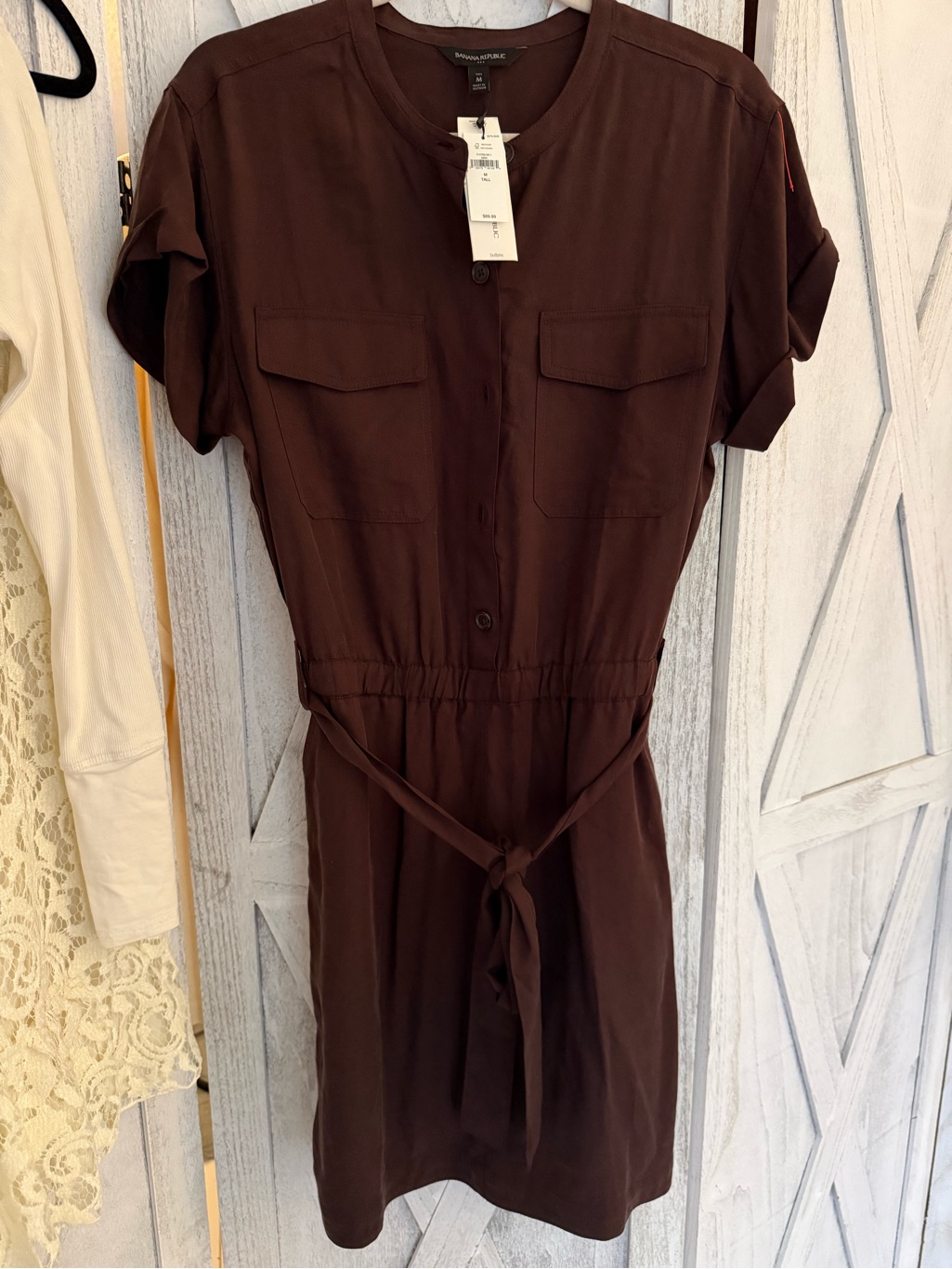 New Banana Republic Brown Short Sleeve Tie-Waist Shirt Dress! Beautiful Nwt